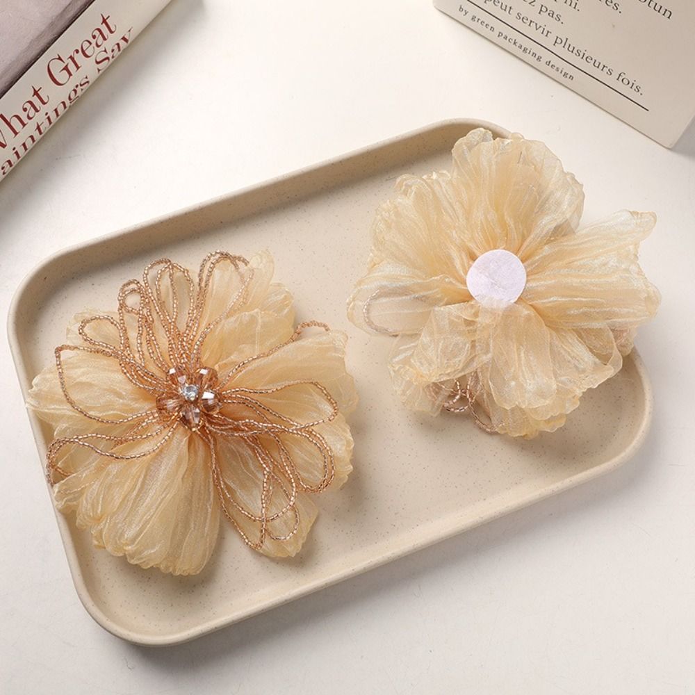 Applique Patch Flower - オーガンザ生地の花柄パッチ、クリスタル装飾、ビーズ付き花柄生地、花のコサージュ、手作りの繊細なデザインの花のアップリケ