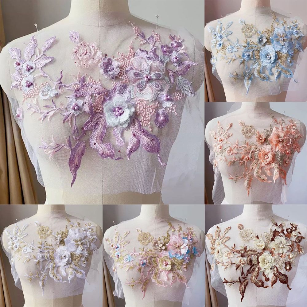 Applique Patch Flower - 3D 花ビーズレース生地アップリケ刺繍縫製パッチ結婚式のイブニングドレスの服パッチスクラップブッキング