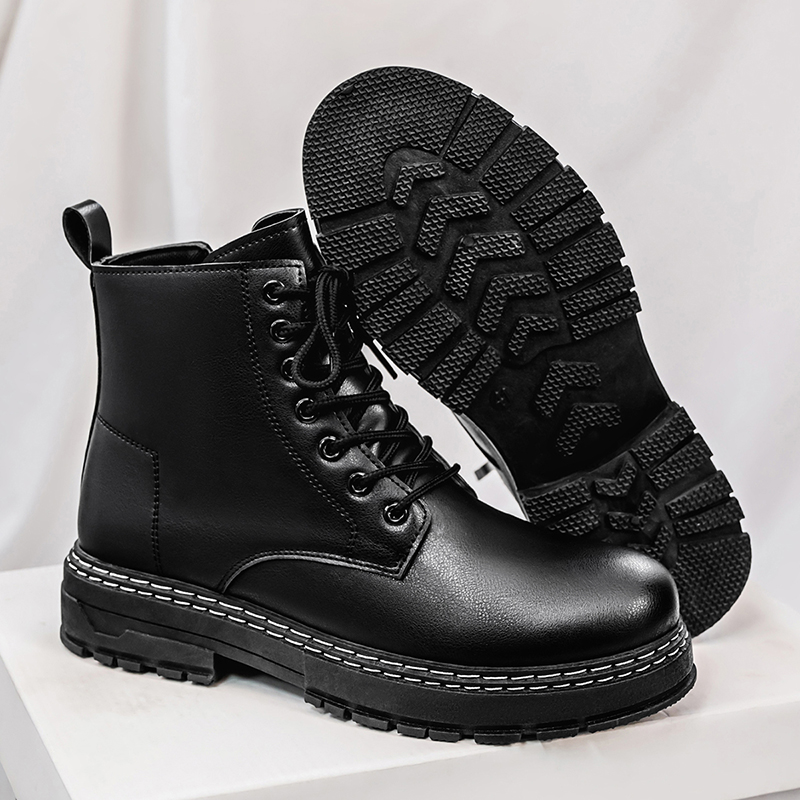 メンズ4シーズン対応ブラックパテントレザーバイクブーツ -  - Guipure Lace Panel のレビューと価格