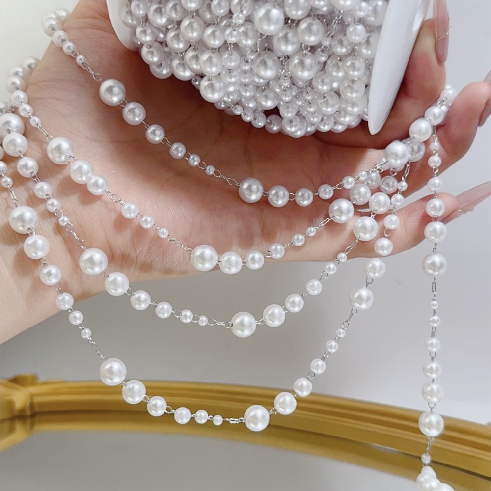 1メートル 3-8mm フェイクパールビーズ 真鍮製リンクチ - Pearl Trim Chain のレビューと価格