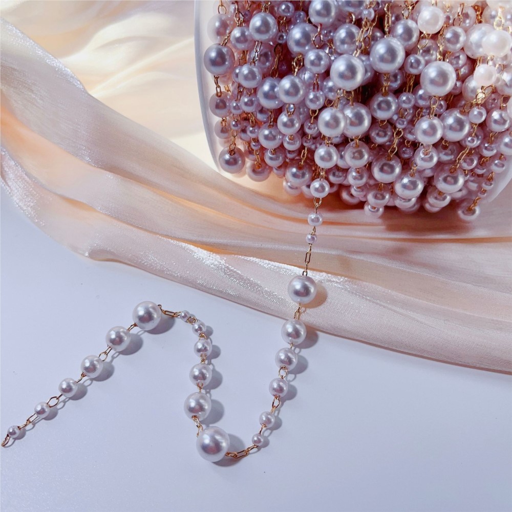 1メートル 3-8mm フェイクパールビーズ 真鍮製リンクチ - Pearl Trim Chain のレビューと価格