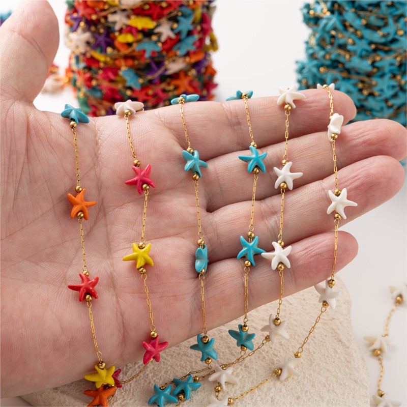 1メートルステンレス製ヒトデターコイズビーズダングルスターチ - Pearl Trim Chain のレビューと価格