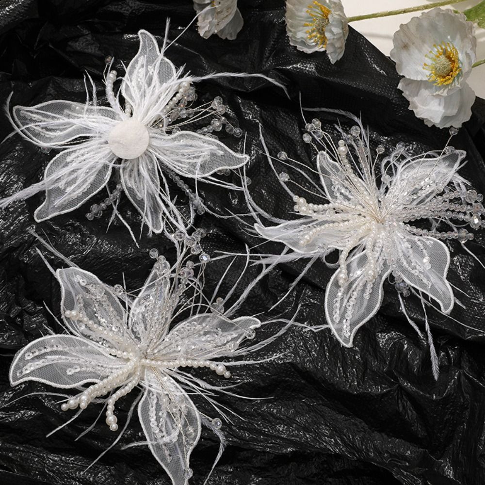フェザーパール3Dオーガンザフラワーパッチクリスタルフラワー - Applique Patch Flower のレビューと価格