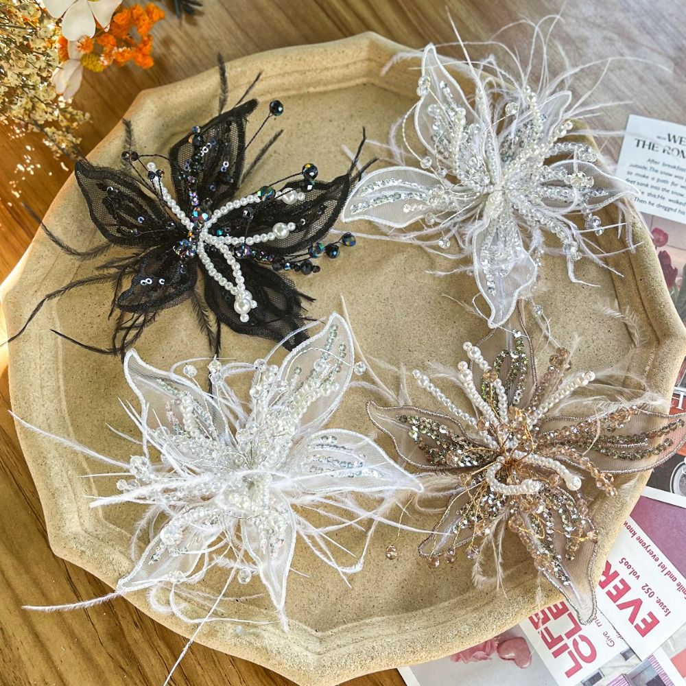 フェザーパール3Dオーガンザフラワーパッチクリスタルフラワー - Applique Patch Flower のレビューと価格