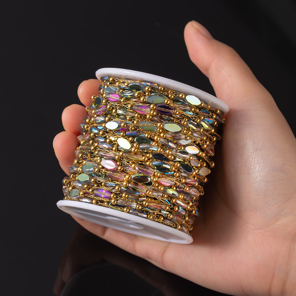 1 メートルのステンレス鋼ゴールドビーズクリスタル菱形チェー - Pearl Trim Chain のレビューと価格