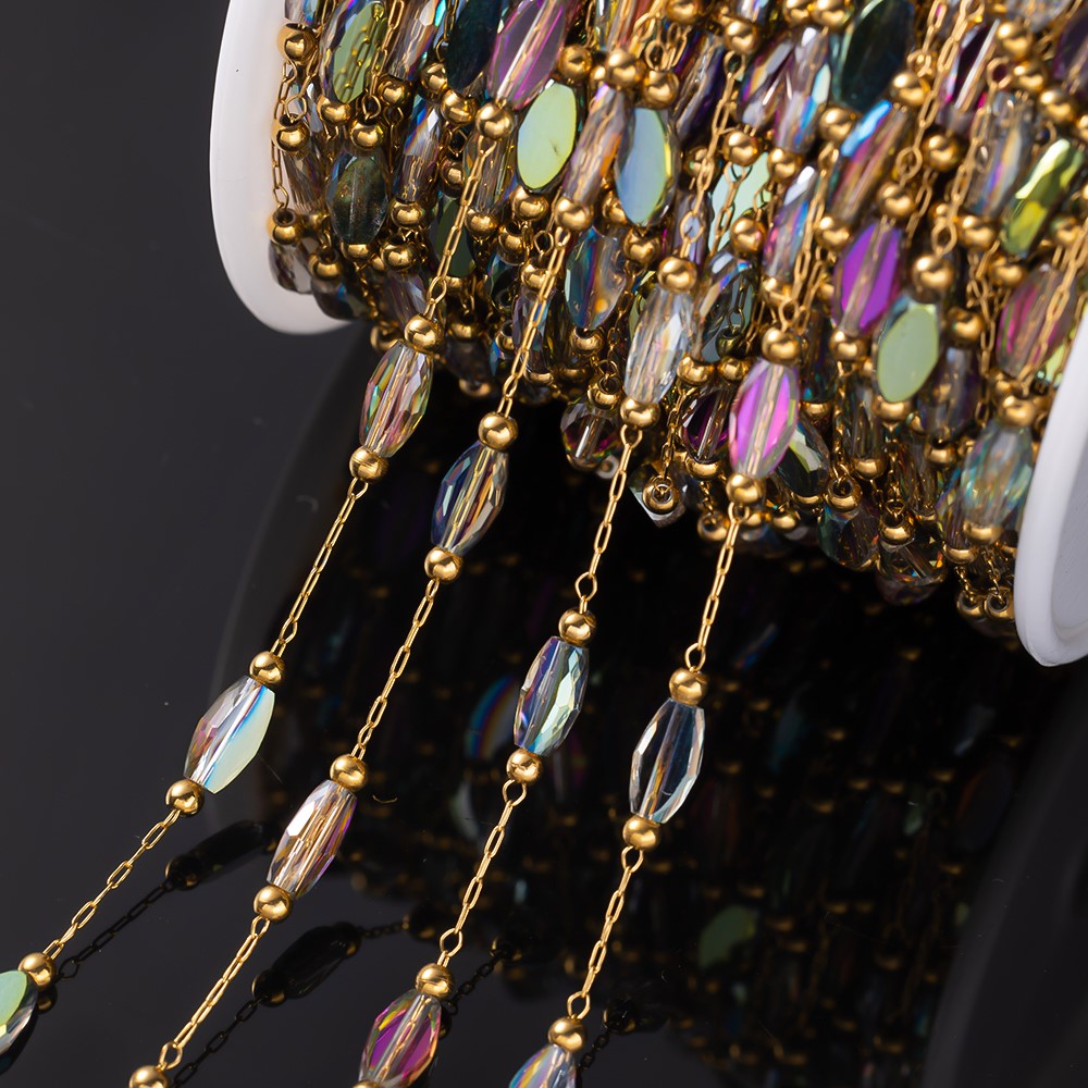 1 メートルのステンレス鋼ゴールドビーズクリスタル菱形チェー - Pearl Trim Chain のレビューと価格